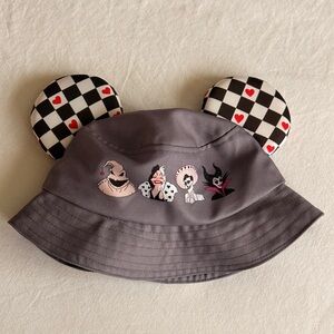 Disney Villains Gray Bucket Hat Checkered Ears